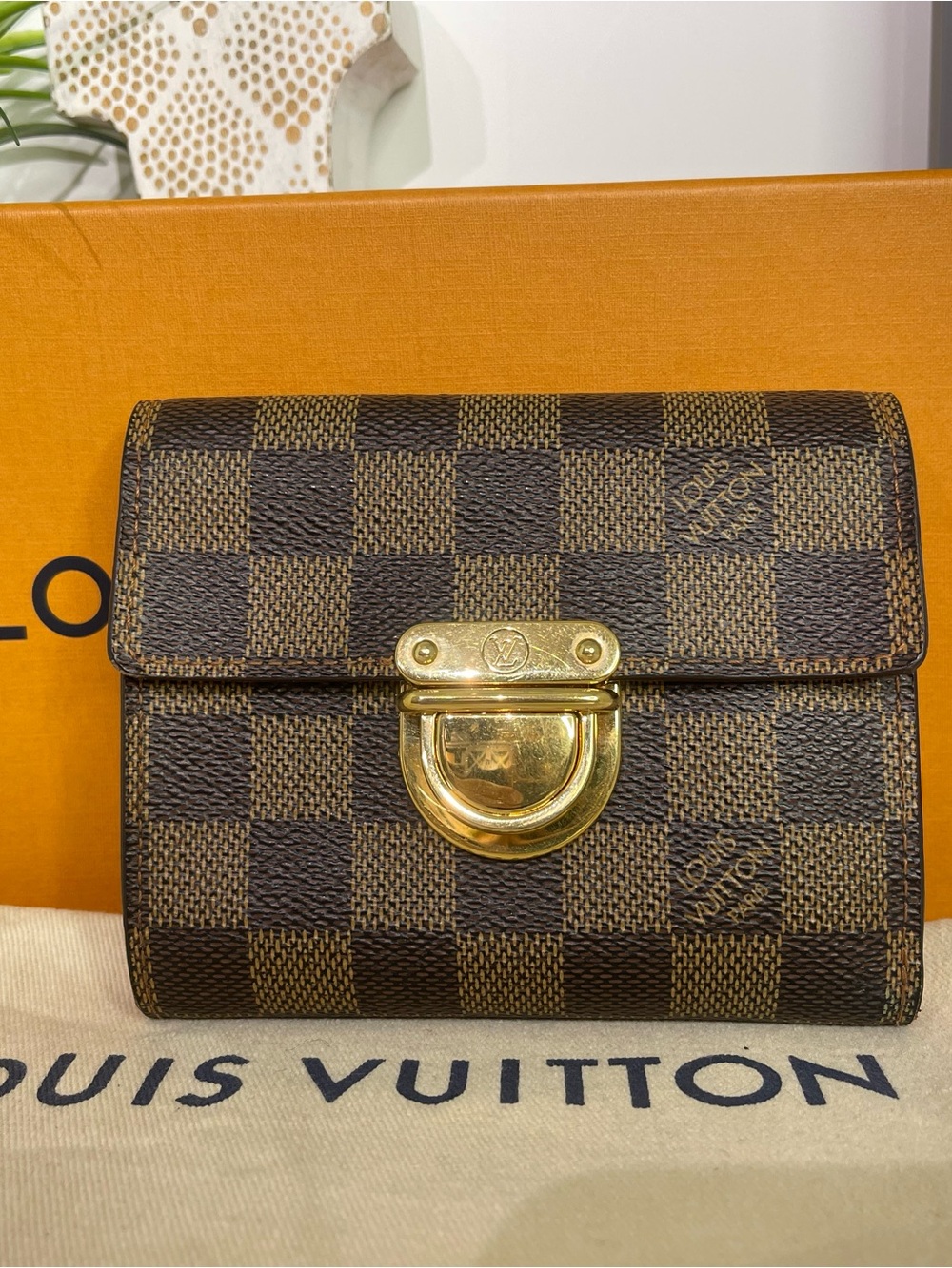 Louis Vuitton Damier Ebene Wallet with Gold-Tone Koala Clasp